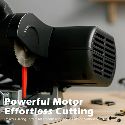 Close-up of Miter Saw Benchtop Power Table Saw For DIY Projects A Handy Portable Wood And Metal Cutter With 0 To 45 Degree Tilt