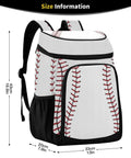 Sport Stripe Baseball Cooler Backpack with Insulated Leakproof Liner, large capacity, front view with measurements.