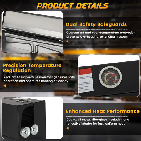 Heavy Duty Electric Pvc Conduit Heater With Temp Control And Safety Shutoff For 1/2 To 2 Inch Pipes showing dual safety safeguards and temperature gauge.