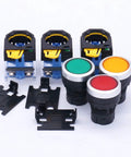 Momentary Push Button Switch 22mm 1NO 1NC With Red Yellow Green Buttons, beefy build, rugged industrial panel switch