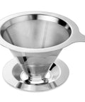 Stainless Steel Pour Over Coffee Filter Dripper For One To Two Cups, Paperless Reusable Coffee Maker, mesh design, front view