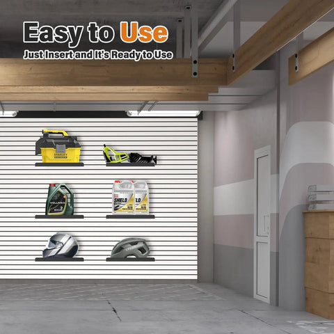 Six Piece 13x6 Inch Slatwall Shelves Set Heavy Duty Metal Slatwall Shelves For Retail Display Storage And Organization Black Finish Durable Steel Construction With Rust Resistant Painted Coating displaying various items