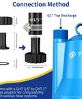 Portable Submersible Sump Pump No Nonsense 1/4HP 1676GPH connection method with G1 top discharge and adapter components
