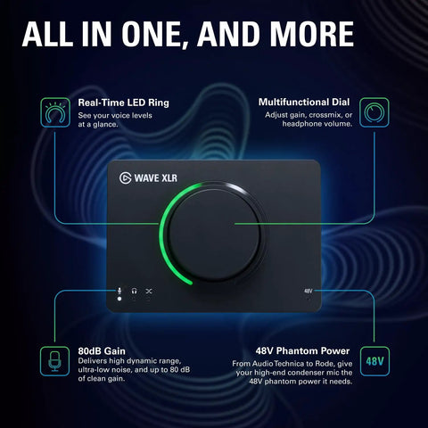 Wave XLR MK2 USB Audio Interface And DSP Mixer For XLR Microphones, 80dB Gain, real-time LED feedback and multifunction dial