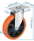 Heavy Hitter 6 Inch Caster Wheels Set Of Four With Ball Bearings and 360 Degree Swivel Action, showing dimensions of a swivel caster.