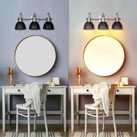 Black Vanity Light With Three Fixtures For Farmhouse Bathroom Over Mirror Rustic Vintage Style Wall Lights in Black Brushed Nickel Finish