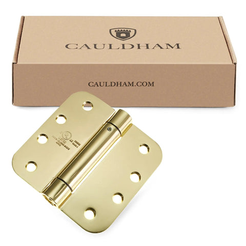 Heavy Duty Pro Grade 4 Inch Self Closing Spring Door Hinge With Five Eighth Inch Radius Corners UL Listed Brass Pack Of 2
