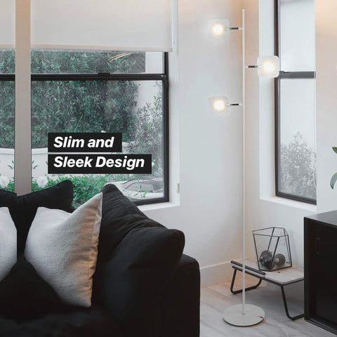 Tree Floor Lamp For Living Rooms And Offices, Dimmable LED Spotlight Tall Lamp With Adjustable Panels beside a black sofa.
