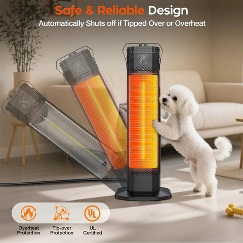 Infrared Tower Patio Heater 1200W with Instant Heat and Sun Like Cozy Warmth, IPX5 Waterproof, indoor puppy interaction