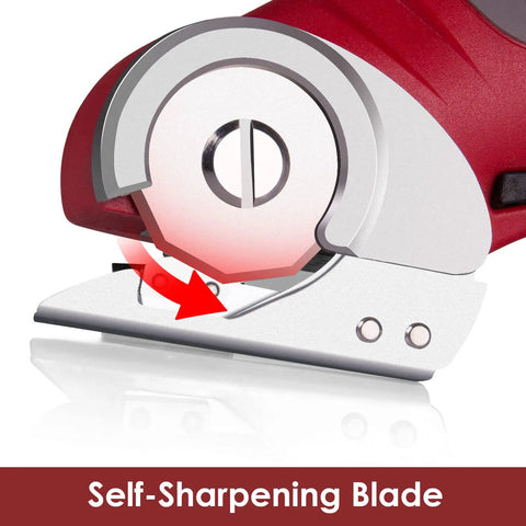Cordless Electric Scissors 4V Multi Cutter With Self Sharpening Blade detail showing blade mechanism and arrow