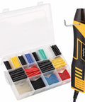 BossLevel Sweet 600Pcs Heat Shrink Tubing Bundle Paired With 350W TwoTemp Mini Heat Gun showing colorful sleeves and heat gun.