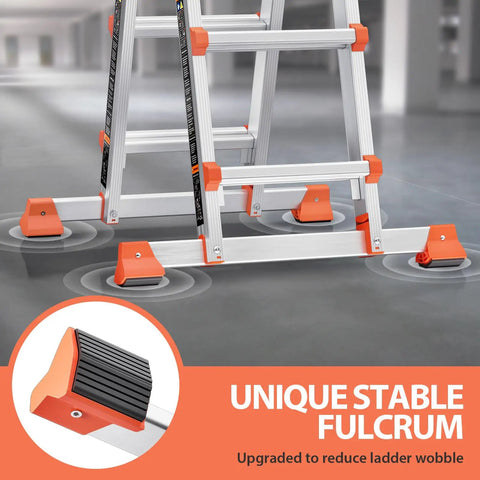 Frame Style 4 Step Extension Ladder, 11.4 Ft Telescoping Aluminum With Anti Slip Stabilizer Bar, 330 Lb Load, Multi Position Ladder For Stairs, Home, Roof, Outdoor Projects, Easy Open And Stable Setup with anti-slip stabilizer feet