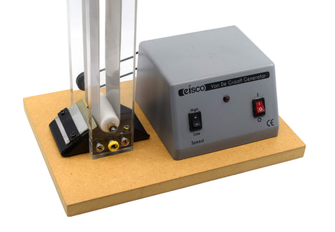 Van De Graaff Generator Motor Driven 120 To 240V with base, DC motor, and power cord. Visible controls and wiring on side view.