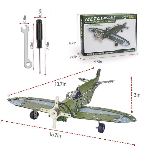 258 Piece Airplane Erector Set STEM Building Kit For Kids And Teens Ages 8 12 14 16 with metal tools and aircraft model