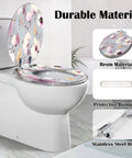 Soft Close Elongated Toilet Seat for Bathroom with floral design, resin material, and stainless steel hinges.