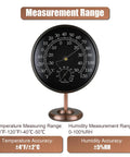 Vintage Brass Indoor Outdoor Thermometer And Humidity Gauge 2 In 1 Weather Station with removable stand and black dial