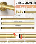 Gold Shower Curtain Rod 34 To 66 Inches Adjustable Telescopic Spring Tension No Drill Rustproof components diagram