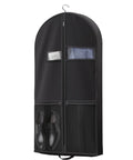 On The Go Travel Garment Bag 43 Inch Heavy Duty Suit Carrier With Zipper Pocket And Accessories, hanging with shoes inside