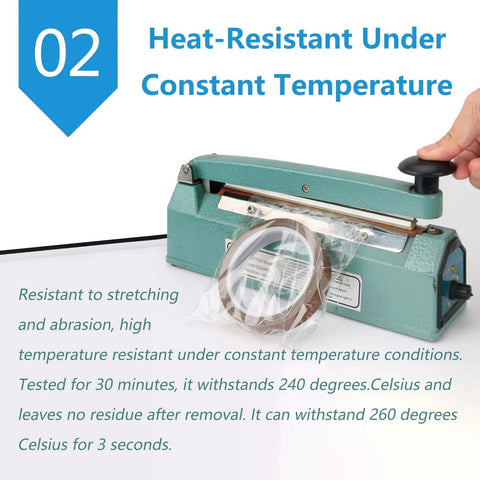 Heat sealing machine demonstrating Super Tough High Temp PTFE Heat Sealing Tape 30cm X 10m for durability and residue-free use.