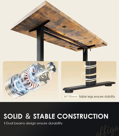 71 Inch Electric Standing Desk With Height Adjustable Sit Stand System Built In Power Outlet showing dual beam frame and legs