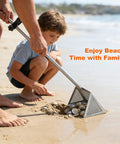 Beach Sand Rake Set With Detachable 52 Inch Handle And 16 Inch Mesh Screen, Stainless Steel Sand Sifter scooping shells on shore