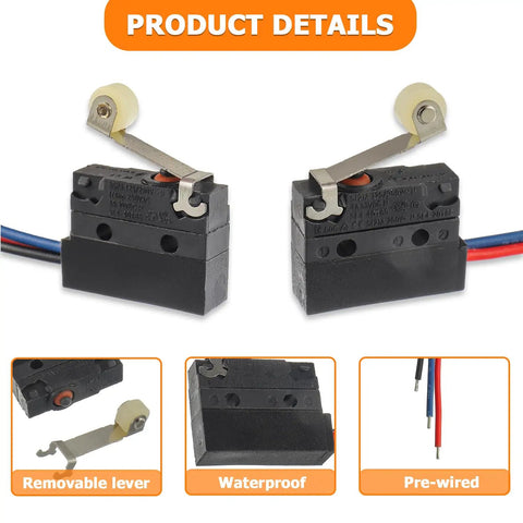 Two Pack Micro Limit Switches With Roller Lever Arm SPDT 1NO 1NC Pre Wired 3 Pin 6A At 12V DC Or 5A At 250V AC Durable Microswitches