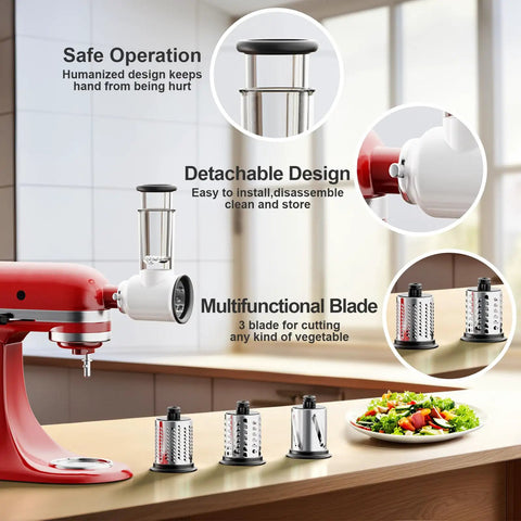 KitchenAid Stand Mixer Cheese Grater Slicer Attachment With 3 Blades For Effortless Grating And Slicing In One Pass, time saver