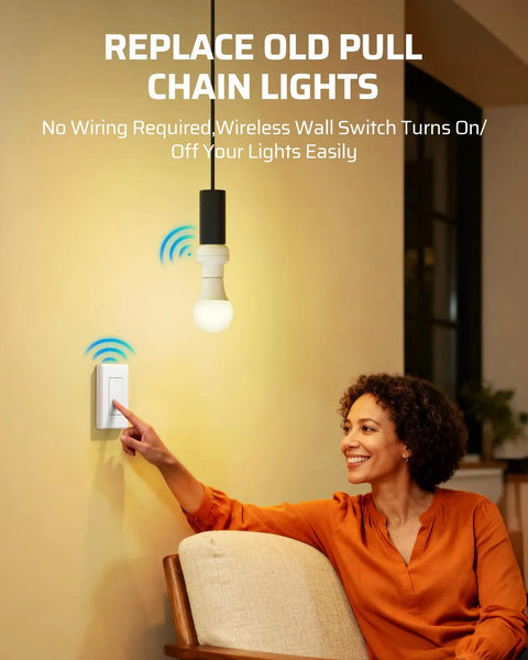 Remote Control Light Socket With Wireless Wall Switch For E26 E27 Bulbs No Wiring Required No Fuss Setup Wall Mounted ETL Listed