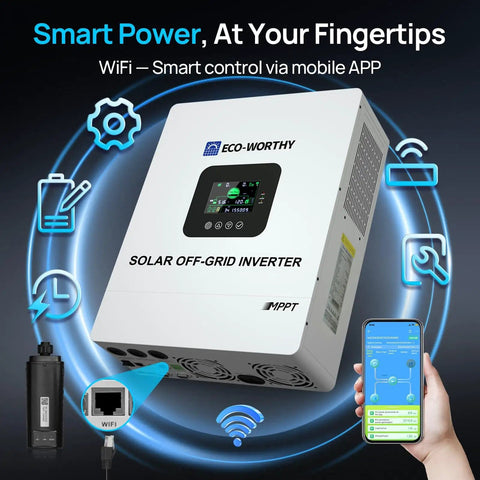 Eco-Worthy Powerful 5000W 48V Solar Inverter Charger With WiFi interface and mobile app on display