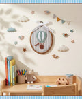 Vintage Hot Air Balloon Wall Art For Nursery And Kids Rooms, Framed Decor With Bow, Farmhouse Style in boys' playroom