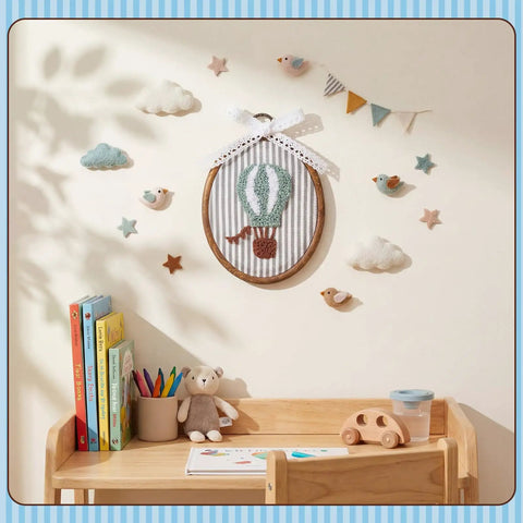 Vintage Hot Air Balloon Wall Art For Nursery And Kids Rooms, Framed Decor With Bow, Farmhouse Style in boys' playroom