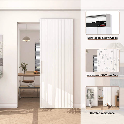 Concealed Sliding Barn Door Kit 36 By 86 Inches With Soft Close Hardware White Hidden Door For 28 To 32 Inch Openings