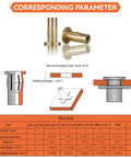 Heavy Duty Multi Grip Rivet Nut Installation Tool Set With Premium Steel Build Plus Nuts Assortment Kit For Fastener Work And Industrial Jobs Including Step Drill And Hex Bits, plus nut size chart