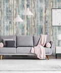 Living room with Rustic Wood Look Contact Paper Peel And Stick Self Adhesive Wallpaper For Furniture And Countertops Waterproof Easy Clean Vinyl Film With Distressed Plank Grain Vintage Wall Covering That Goes On Easy Removable And Durable.