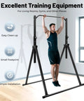 Man using Adjustable Pull Up Station Bar For Home Gym 5.7Ft-7.5Ft Height, Carbon Steel Frame, Rust Resistant, Heavy Duty Rig
