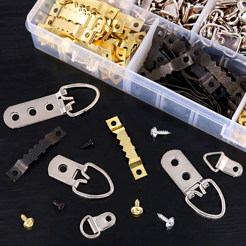 All In One Heavy Duty Picture Hanger Kit With 415Pcs Assorted Hangers And Screws In Transparent Storage Box Featuring Seven Models