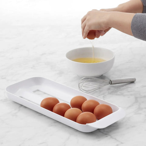 Rolling Egg Holder Organizer For Fridge, BPA-Free Stackable Dispenser With Removable Tray, Holds 12-14 Eggs, See-Through Top For Easy One-At-A-Time Dispense And Quick Refills