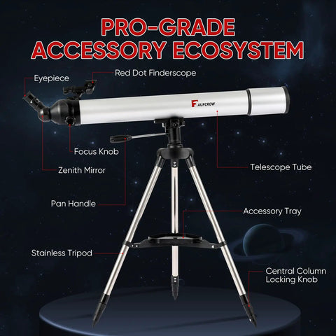 80mm Aperture Refractor Telescope With 900mm Focal Length 270x High Powered Astronomy Scope on stainless steel tripod