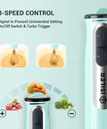 All-In-One 5-In-1 Immersion Hand Blender With 500W Power And Quick-Connect Attachments showing 8-speed control and turbo mode