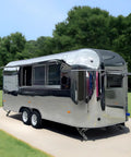 Lightweight Mobile Food Trailer With Full Plumbing And Electrical Wiring Solid Rig For Your Downtown Block Party Or Street Food Hustle Ready To Roll Smooth Today, silver trailer with serving window.