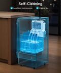 Stay Frosty All Night Long With This Heavy Duty Under Counter Ice Maker showing self-cleaning feature with visible water flow.