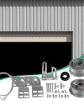 Garage Door Torsion Spring Conversion Kit For 7 Foot High Doors With Cable Rollers, brackets, hardware, and steel wire visible.