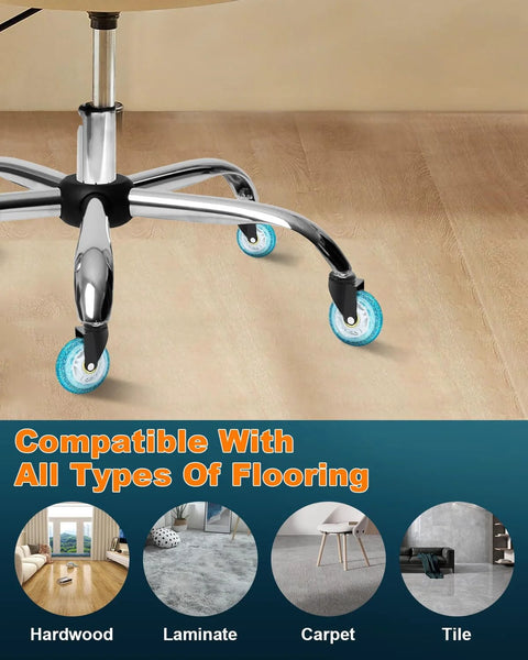 Universal 3-Inch Heavy-Duty Chair Casters With Precision Ball Bearings For All Floor Surfaces shown on office chair