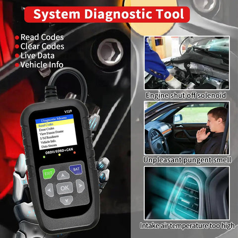 OBD2 Scanner Diagnostic Tool With Code Reader And Voltage Tester For Cars And Trucks Reads And Clears Check Engine Light