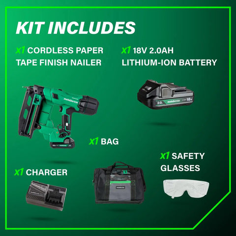 18 Volt Cordless Brushless 16 Gauge Finish Nailer Kit With 2.0Ah Battery Drives One To Two And A Half Inch Nails for trim projects