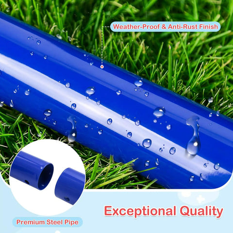 Close-up of premium steel pipe with weather-proof finish for 6 In 1 Backyard Swing Set With Trampoline, Slide, Saucer Swing.