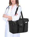 Nurse holding Workhorse Nurse Bag With 15.6 Inch Laptop Sleeve Fold Flat Bottom Pad For Safe Gear Large Main Compartment Tote