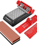 Chisel Sharpening Jig And Wood Honing Guide With Adjustable Angle Fixture And Dual Sharpening Stones For Crisp Bevels On Shop Tools You Gotta Keep Sharp As A Tack, featuring sharpening stones and an angle gauge.