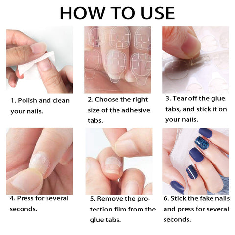 Step-by-step guide for using Pro DIY Nail Kit With 288 Double Sided Adhesive Nail Tabs 12 Sheets Waterproof Breathable Transparent Jelly Stickers.