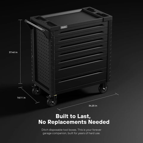 Heavy Duty Rolling 7-Drawer Tool Chest With Lock And Key, Brake Wheels, And Powder Coated 0.8mm Cold Rolled Steel, 34.2W X 18.1D X 37.4H Inches, Sturdy Garage Shop Storage Cabinet For Tools And Gear, black 7-drawer view